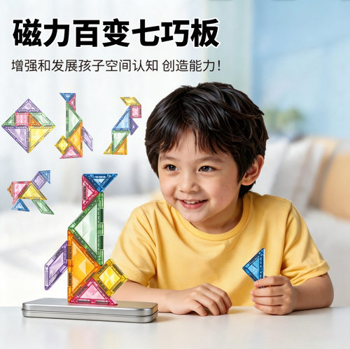 百变魔尺磁吸七巧板幼儿启蒙拼玩玩具儿童创意变形拼图益智小玩具