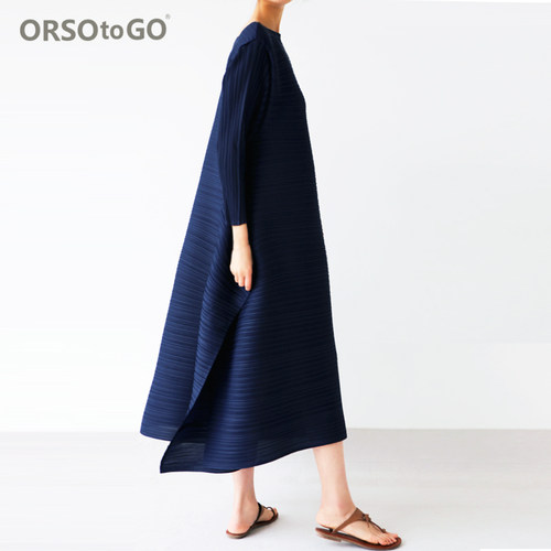 ORSO大码A字裙女褶皱连衣裙极简