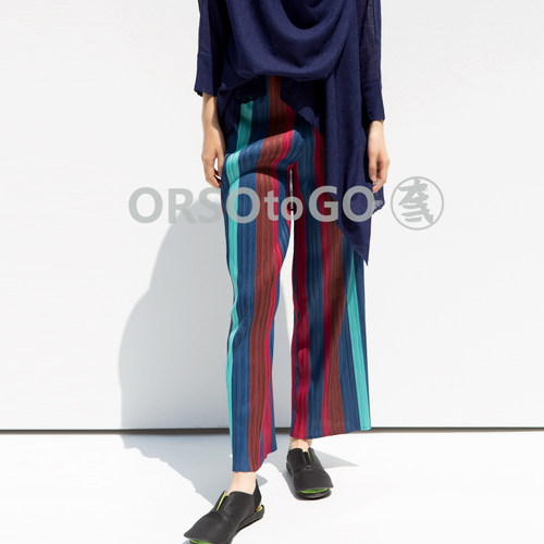 ORSOTOGO拼色女装彩虹竖条直筒裤