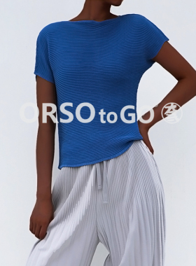 ORSO打底衫内搭圆领短袖褶皱上衣黑色女2025新款修身t恤设计师款