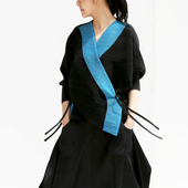 宽松大码 原创高端褶皱系带上衣交领女复古开衫 设计师品牌女装 中式