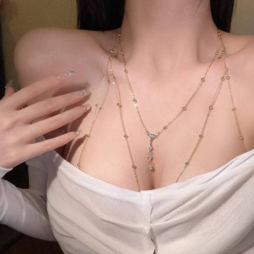 胸链女身体链高级感内衣珍珠大码纯欲性感锁骨链男生趣肩链延长