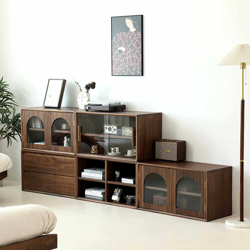 收纳北美黑胡桃木展示模块柜