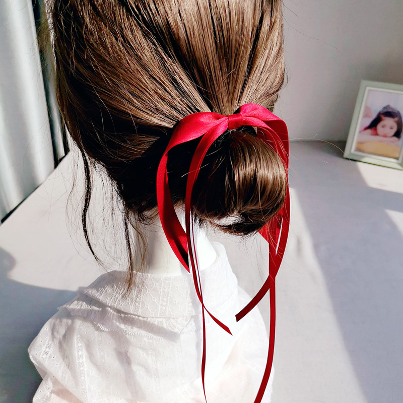 日系ins红头绳简约少女飘带发圈