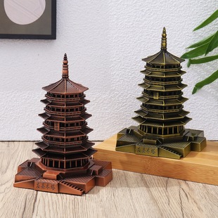 创意山西朔州应县释迦木塔模型金属桌面大摆件旅游纪念工艺装饰品