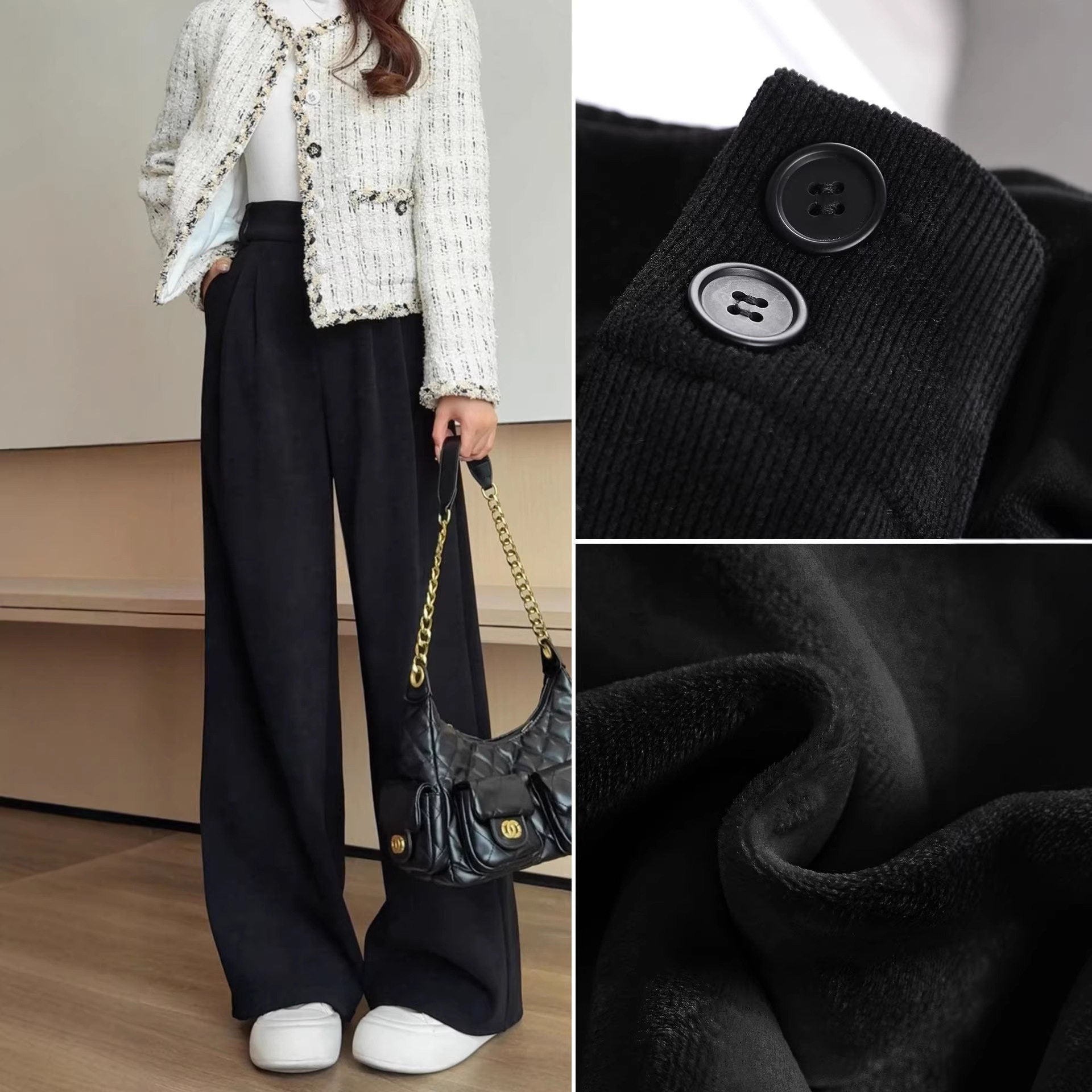 加绒西装裤女秋冬季2026新款垂感大码休闲灯芯绒直筒阔腿加厚裤子