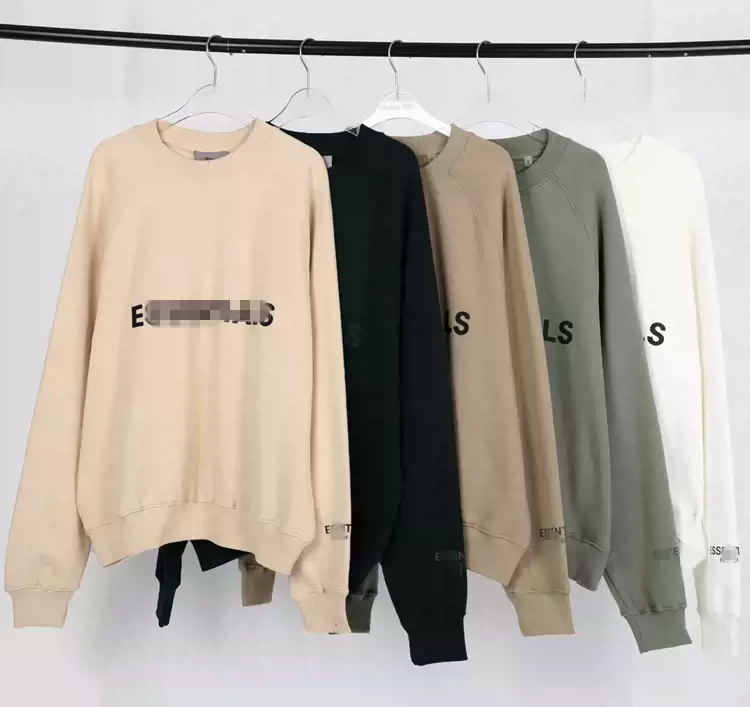 ON SALE ￥98  FEAR OF GOD ESSENTIALS FOG插肩袖 LOGO字母圆领卫衣 白色 蓝光黑  杏色 高级灰 驼色 S-XL  6675#