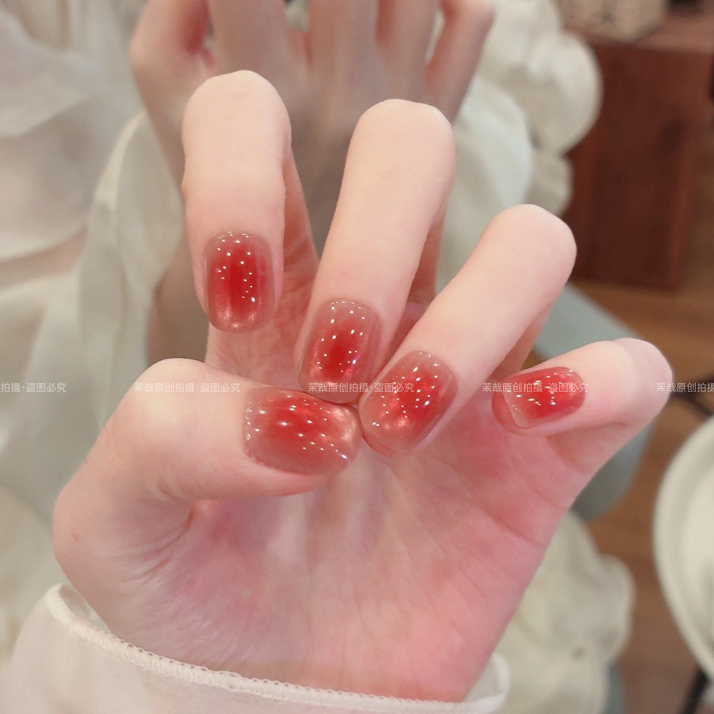 茉哉原创【草莓汁】穿戴甲2026纯手工甲片显白腮红猫眼T1361
