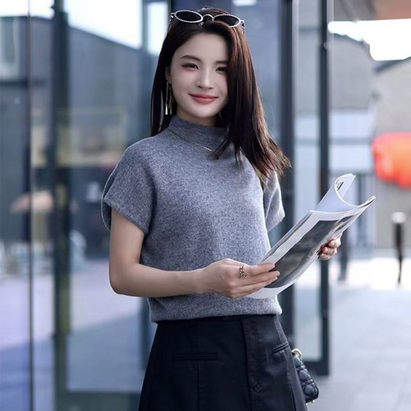 温尔家 美丽诺羊毛蝙蝠袖斗篷女秋季无缝一体半高领针织衫上衣