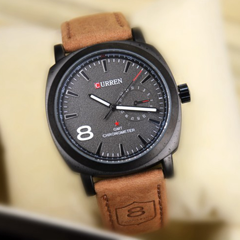 curren潮流磨砂真皮风尚美式手表