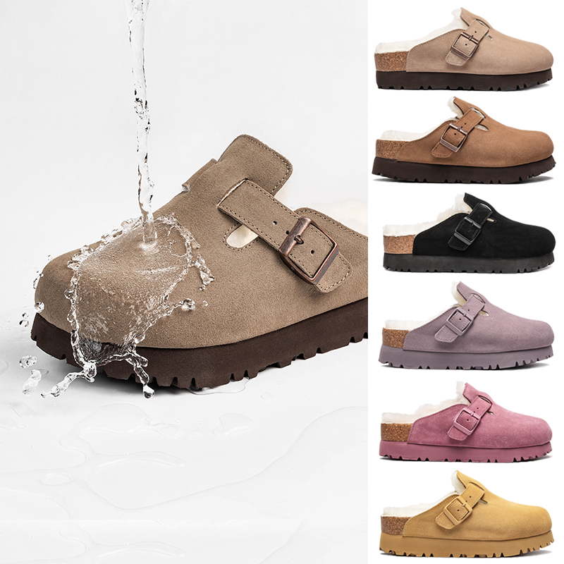 勃肯鞋半托棉鞋秋冬新款女鞋厚底增高防水博肯拖鞋羊皮毛一体真皮