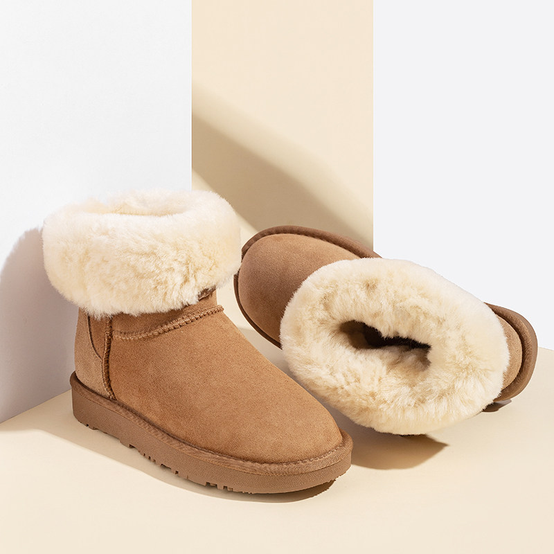 中筒雪地靴真皮真毛加绒加厚