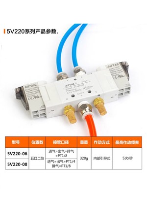 亚德客两位五通双头电磁换向阀5V120-06 5V220-08 5V320-10 B200