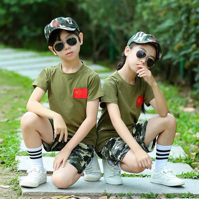 儿童迷彩服套装男女童小学生夏季儿童演出服