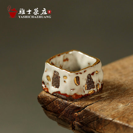 柴烧志野杯手作敦煌茶杯描金24k主人杯茶碗 志野烧功夫茶具品茗杯