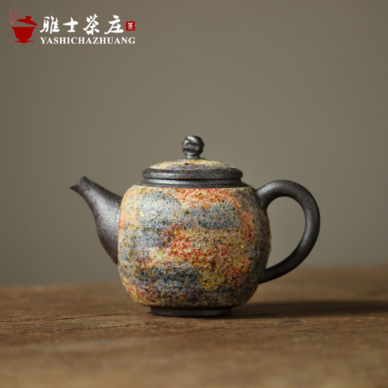 慕陶 岩矿泥全手工茶壶 粗陶普洱功夫茶具家用球孔单壶窑变泡茶器