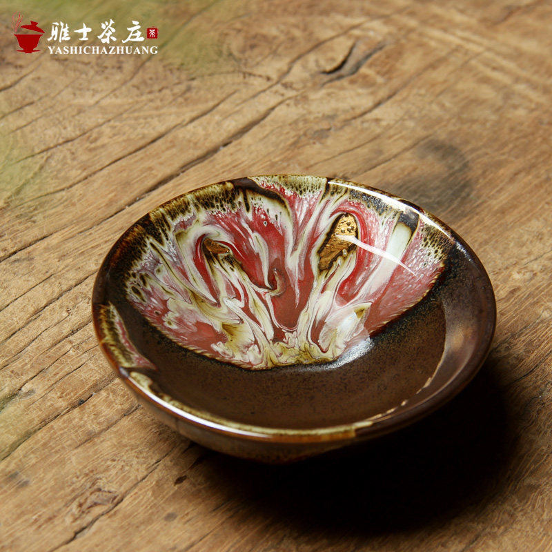 赖新奎狐思杯天目釉建盏24k纯金釉主人杯 普洱斗笠茶碗 曜变茶杯
