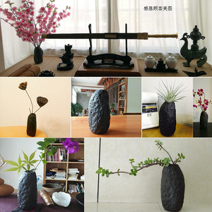 日式粗陶花瓶复古手工花插陶瓷禅意居家精致装饰陶艺水培桌面花器