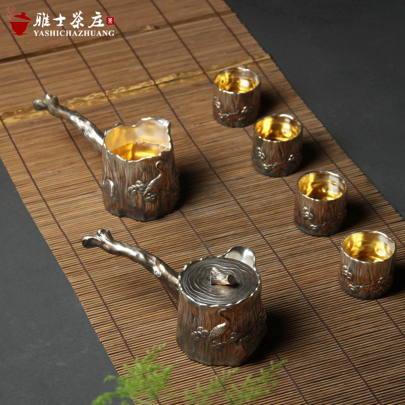 松鹤七彩鎏银日式茶具套装