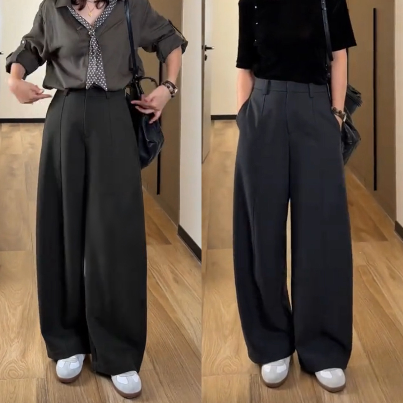简约百搭阔腿裤高腰弯刀裤