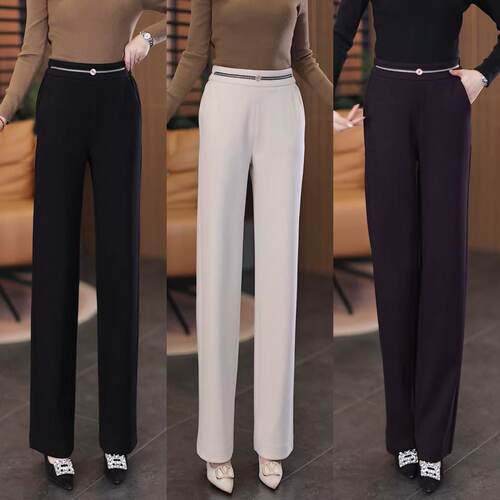 高腰显瘦时尚长裤窄版直筒裤