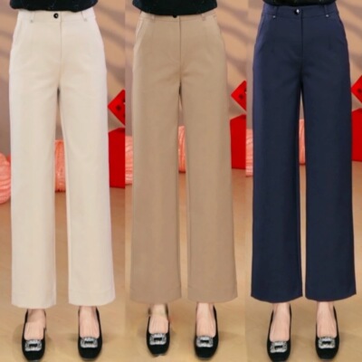 新款高腰简约窄版垂感宽松直筒裤
