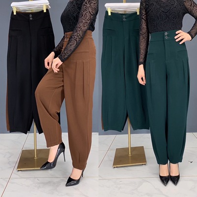 简约纯色高腰灯笼裤时尚宽松