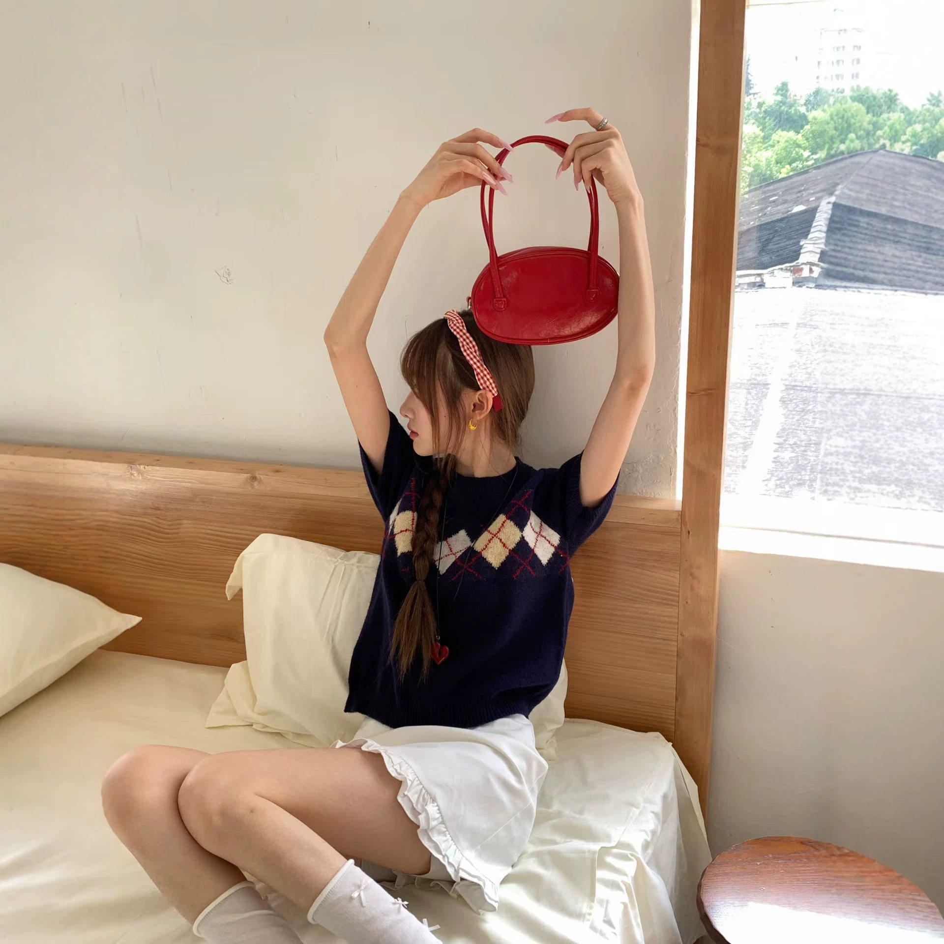 韩国小众！2026秋季复古上身好看短袖针织毛衣女
