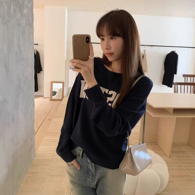质感好到哭 ！广州十三行IMISS秋冬字母提花宽松软糯套头毛衣女