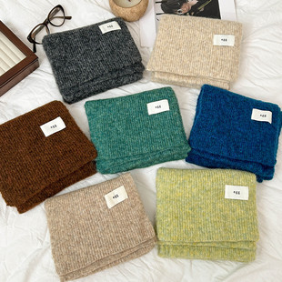 韩国egg同款马海毛夹花围巾女冬季软糯针织保暖加厚围脖学生ins