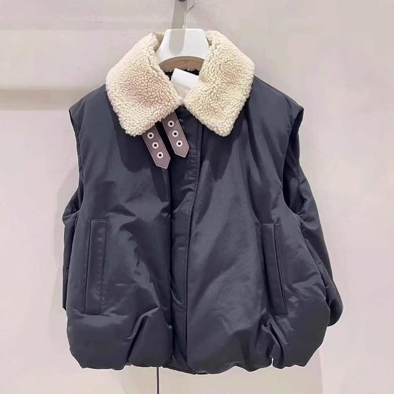 网红马夹羊羔毛领棉马夹短款无袖棉服女2025冬新款面包服保暖