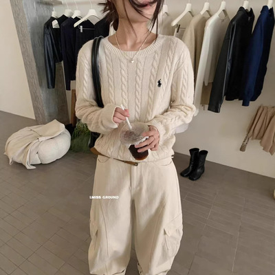 imiss家十三行33%羊毛！2026春款韩系小众刺绣麻花长袖针织衫女