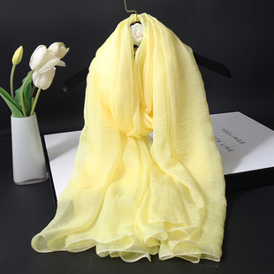 淡黄色真丝丝巾女2025新款长款时尚纱巾桑蚕丝围巾秋冬保暖披肩