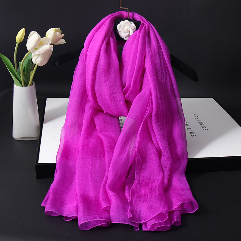 新款真丝长款纯色丝巾春夏季披肩
