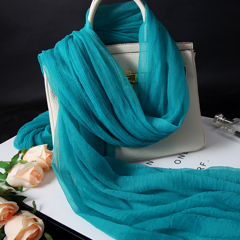 长款真丝压皱款女士丝巾围巾