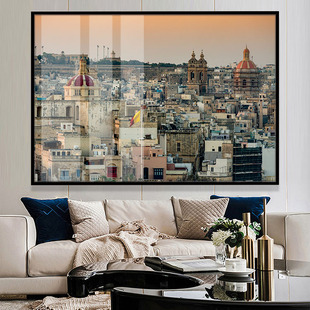 地中海马耳他风光装饰画复古摄影风景晶瓷画外贸公司贵宾室墙挂画