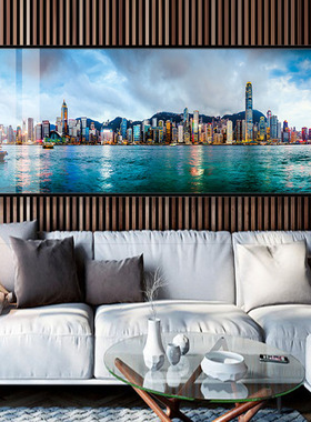 香港大城市风景装饰画外贸公司会客室背景墙挂画客厅沙发大幅壁画