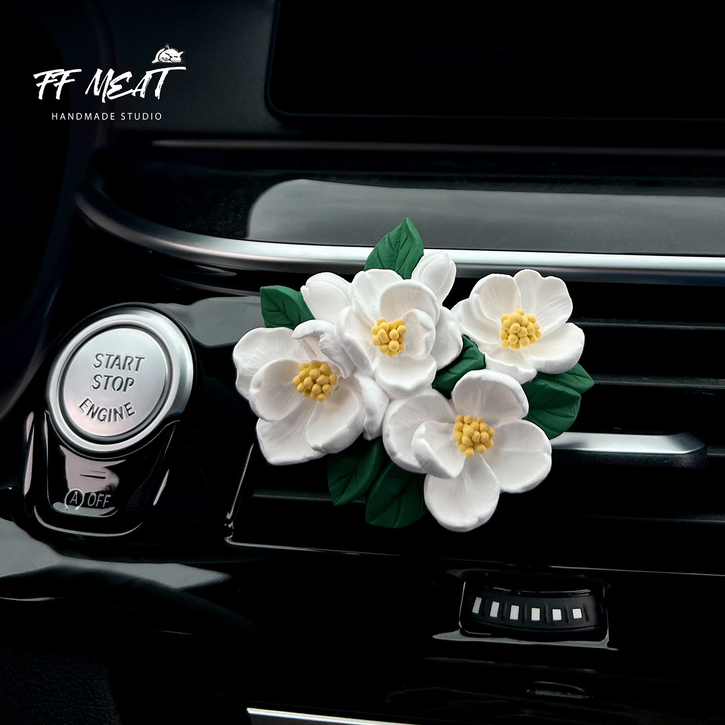 清雅粉嫩车载香薰海棠花造型手绘扩香石汽车出风口装饰女神礼物新