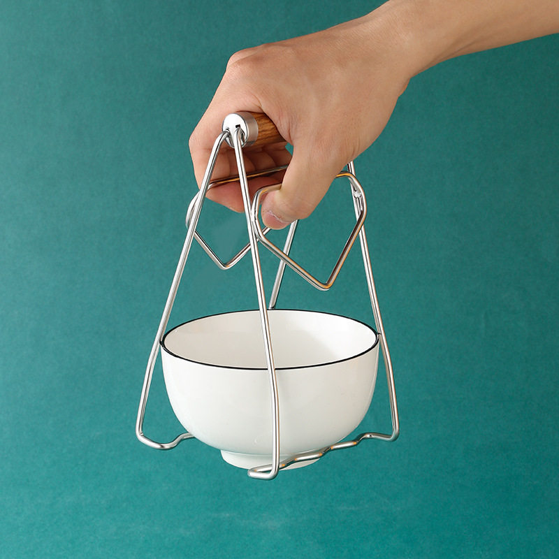 304不锈钢花梨木柄提盘器 厨房隔热取碗夹蒸盘夹碗碟防烫万能夹