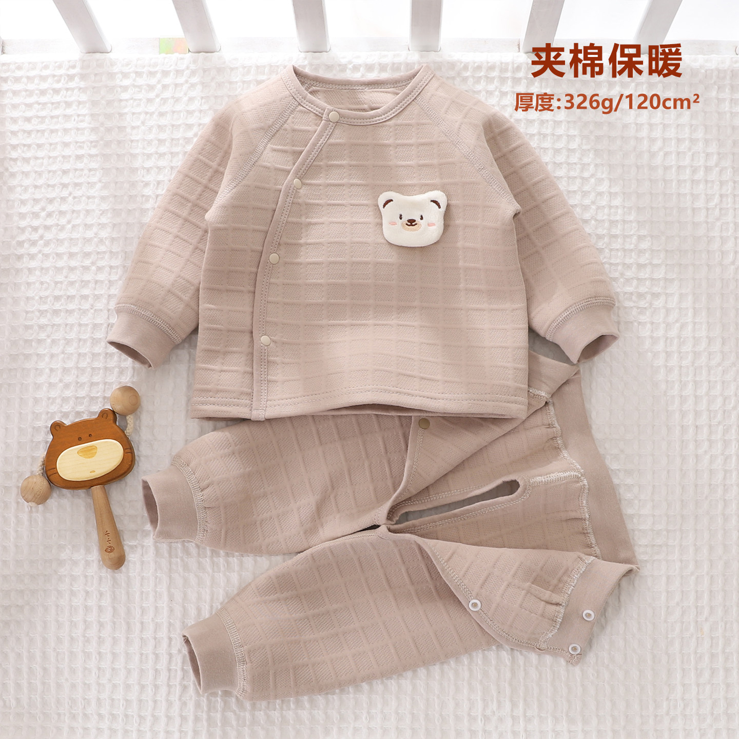 初新生婴儿衣服秋冬款夹棉保暖内衣套装开裆分体男女宝宝纯棉冬装