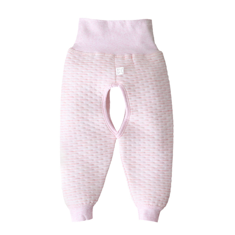 男女宝宝保暖开档裤新生婴儿三层夹棉护肚护脐高腰裤冬季防寒裤