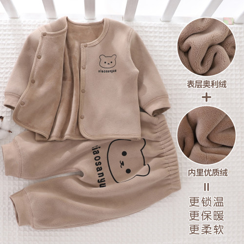 新生婴儿儿衣服秋冬保暖内衣加绒套装分体加厚双面绒宝宝开衫外套
