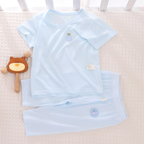 婴儿短袖长裤分体套装夏季薄款冰丝莫代尔0一3月宝宝夏天衣服夏装