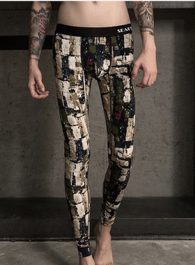 潮男秋裤单件薄款卡通印花紧身保暖裤纯棉学生修身低腰打底裤男