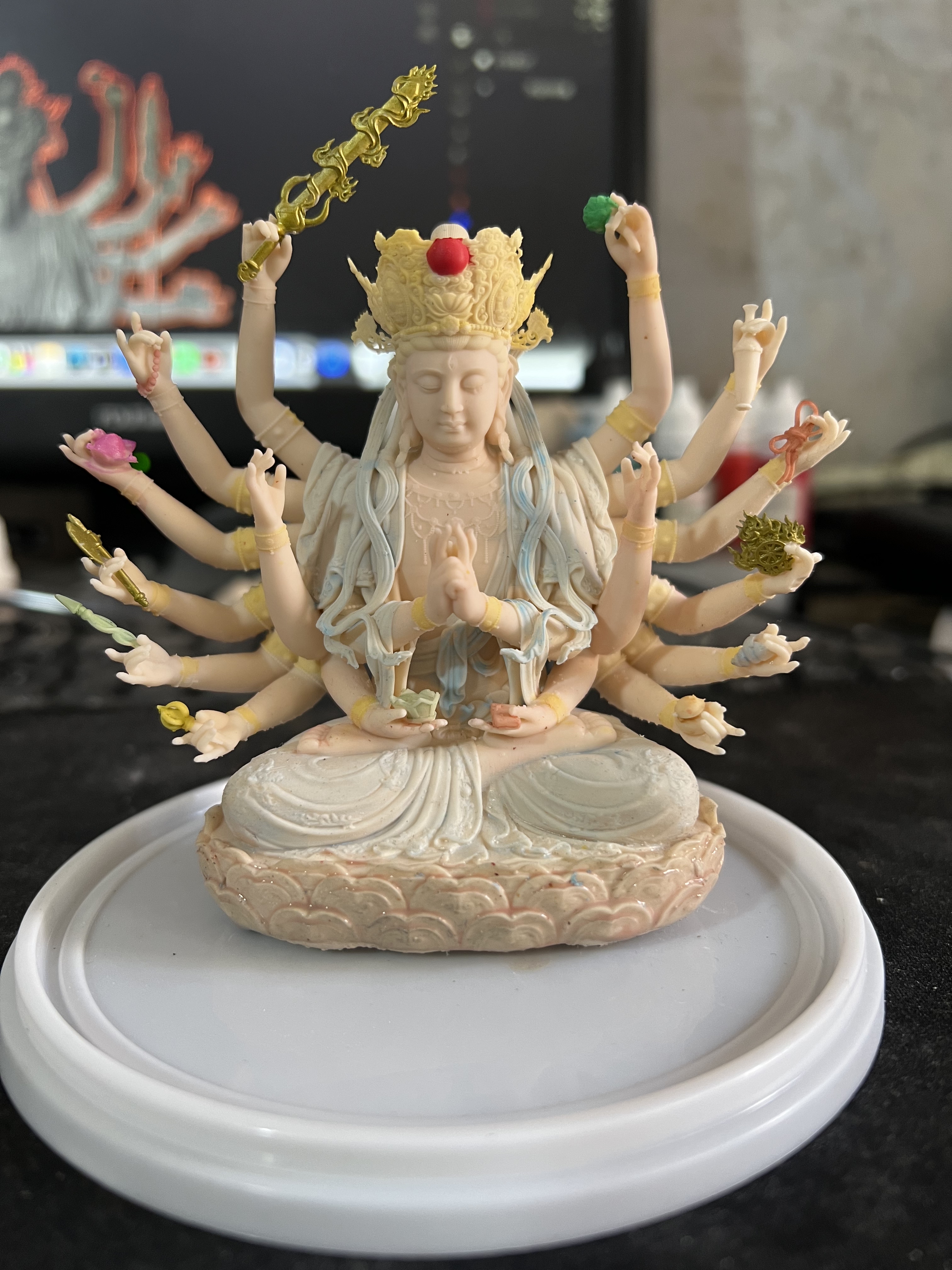 千手观音/准提佛母菩萨家居工艺摆件,佛像车摆件高精度树脂打印
