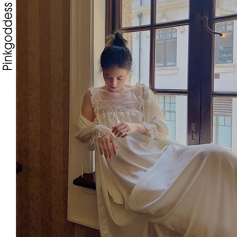 仿丝绸睡裙2024春夏新款方领法式