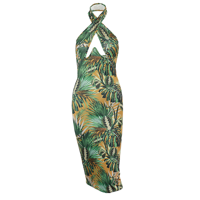 cut-out halter neck dress欧美INS2023夏镂空露背挂脖收腰连衣裙