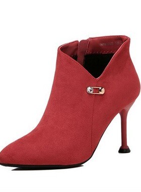 DUSTO大东19秋冬新款性感高跟水钻侧拉链细跟短靴19W1242尾货处理