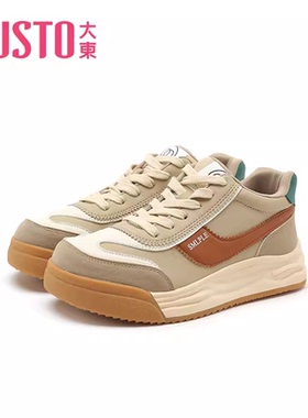 大东时尚板鞋23冬季新款休闲中跟平底小白鞋圆头运动女鞋23D3813