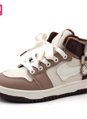 大东小白鞋童鞋24冬季新款休闲圆头魔术贴男女小学生板鞋24D1468